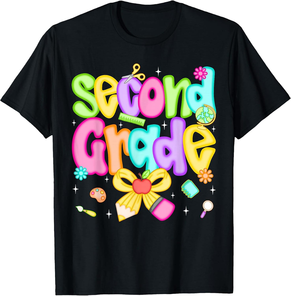 Preppy Second Grade Back to School 2nd Grade Teacher Girls T-Shirt - Black