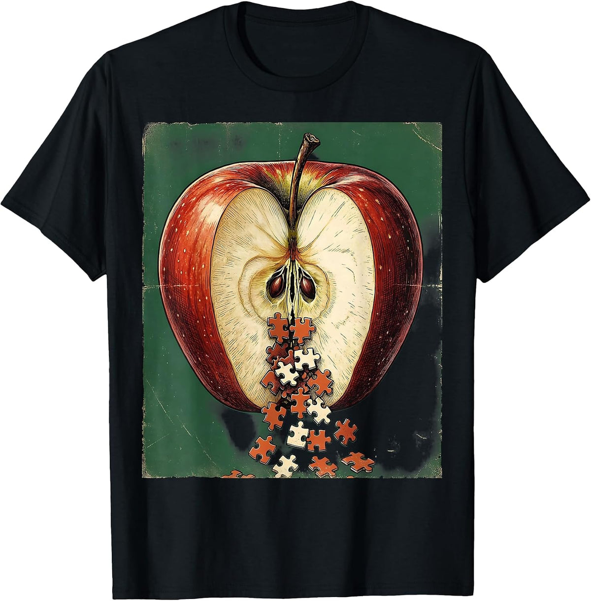 Men's Special Education Teacher Apple Puzzle Piece Graphic T-Shirt - Black