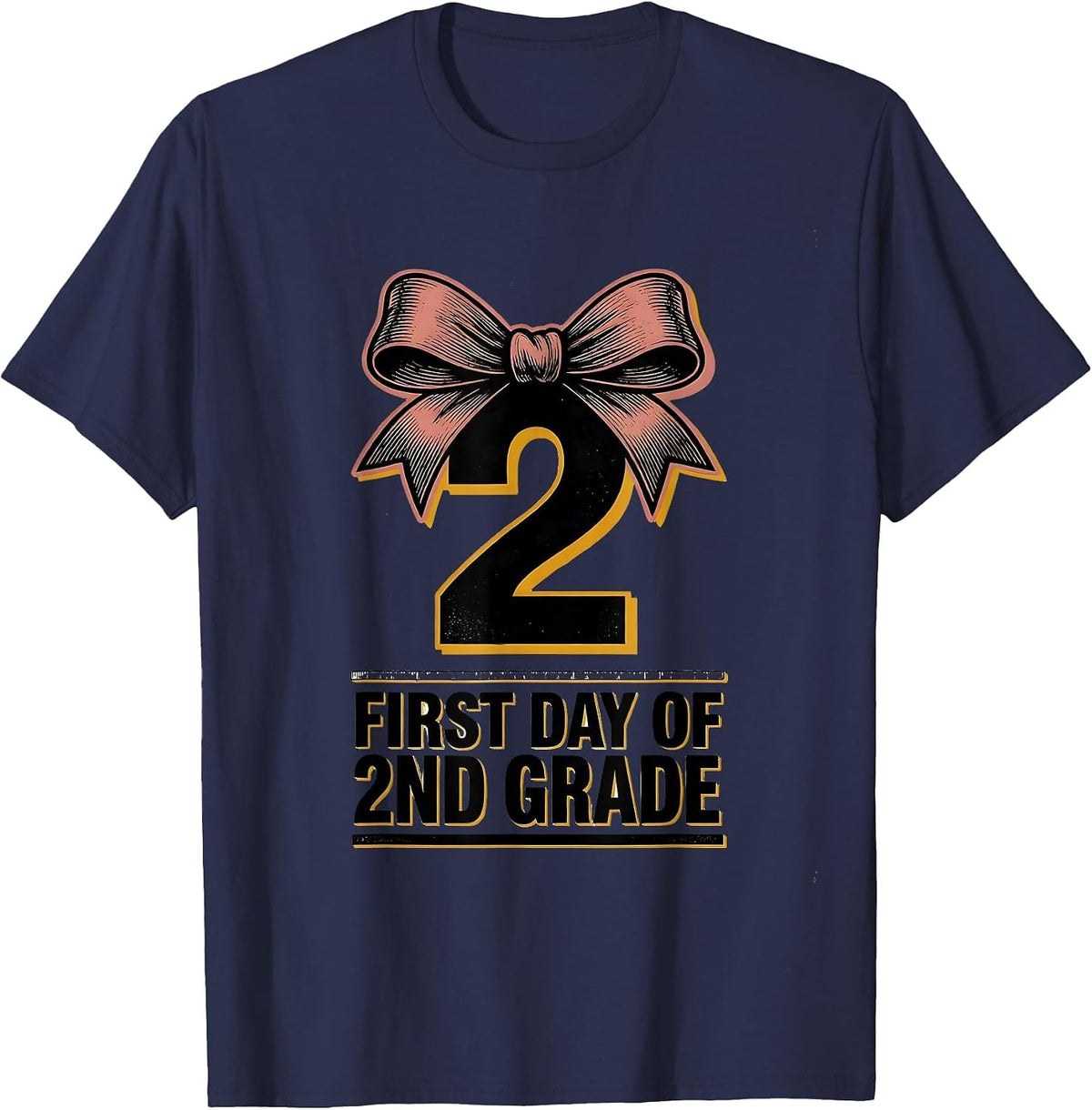 Men's First Day Of 2nd Grade Coquette Bow Back To School Girl T-Shirt - Navy Blue
