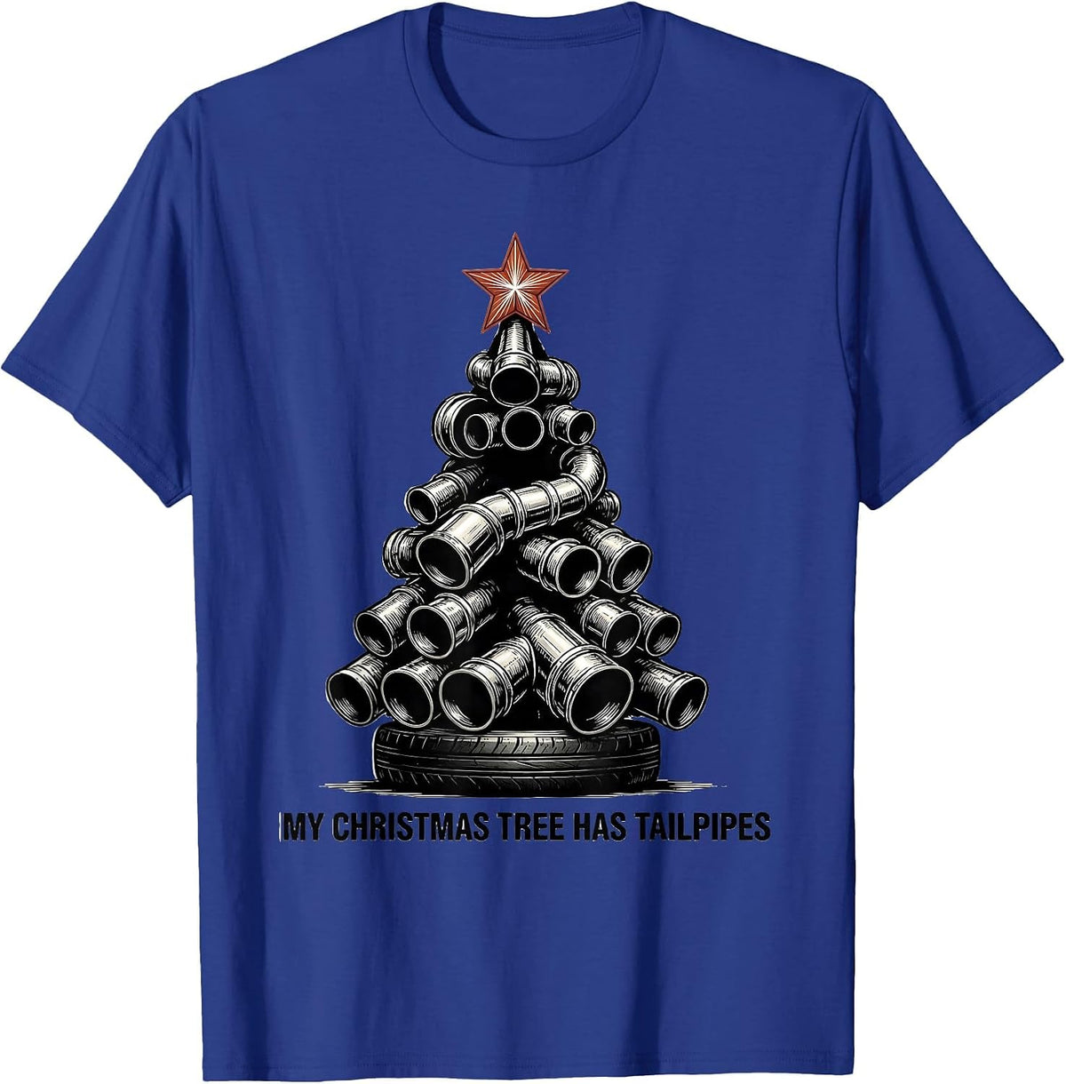 Men's My Christmas Tree Has Tailpipes Funny Muscle Car Racing T-Shirt - Royal Blue
