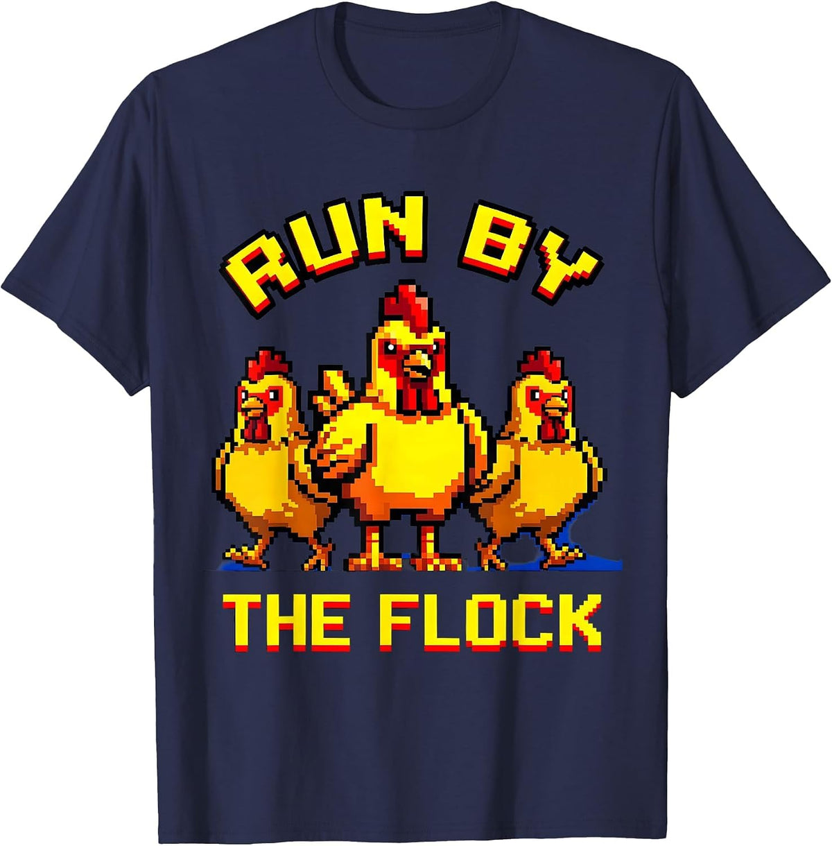 Run by the Flock Funny Chicken Design T-Shirt - Navy Blue