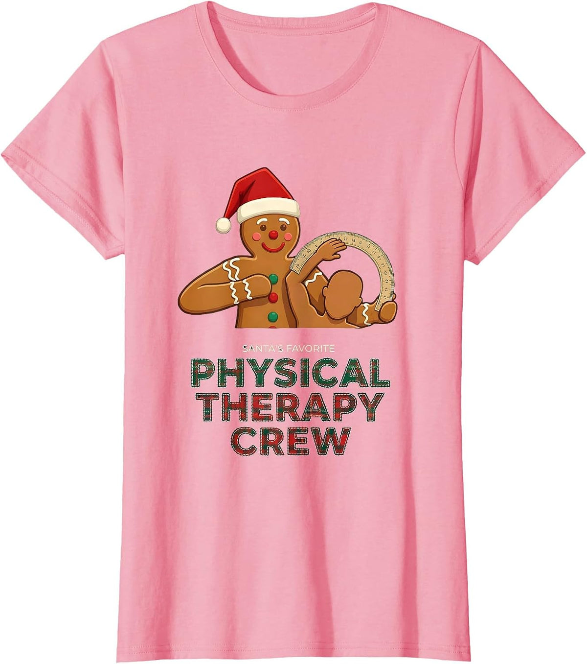 Women's Santa's Favorite Physical Therapy Crew Bold Holiday Crew T-Shirt - Pink