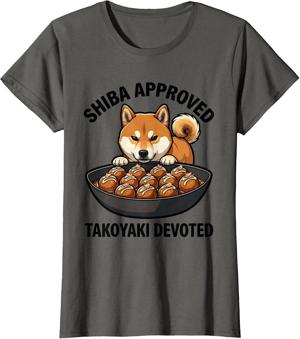Women's Shiba Approved Takoyaki Devoted Cute Kawaii Dog Lover Gift T-Shirt - Asphalt Grey