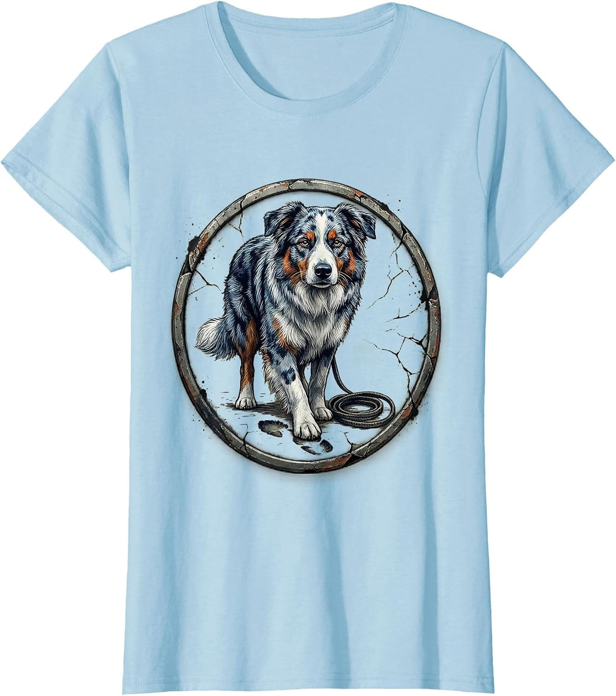 Aussie Shepherd Mini Dog Mom Distressed Badge T-Shirt - Baby Blue