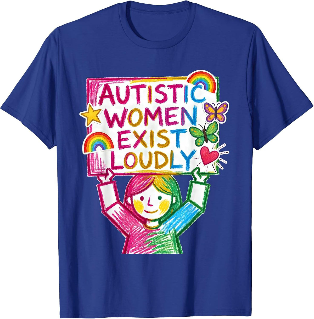 Men's Autistic Women Exist Loudly Awareness Design T-Shirt - Royal Blue