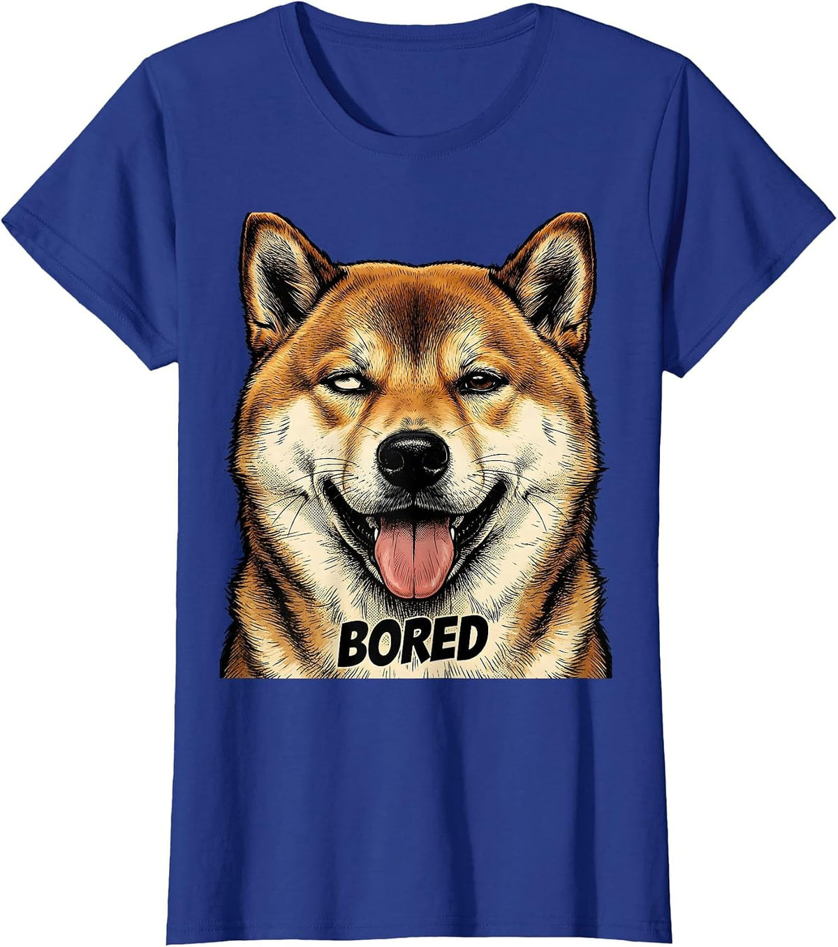 Women's Bored Comic Book Shiba Inu Doge Meme Humor T-Shirt - Royal Blue