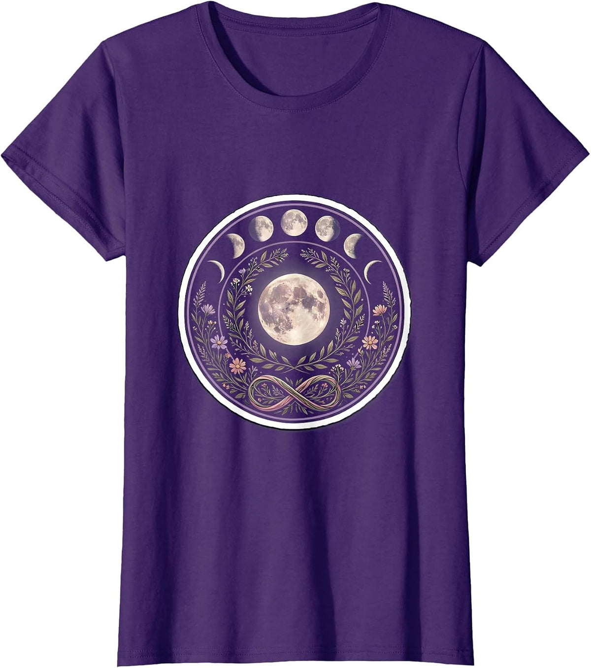 Women's Autism Awareness Moon Phase Floral Wreath Design T-Shirt - Purple