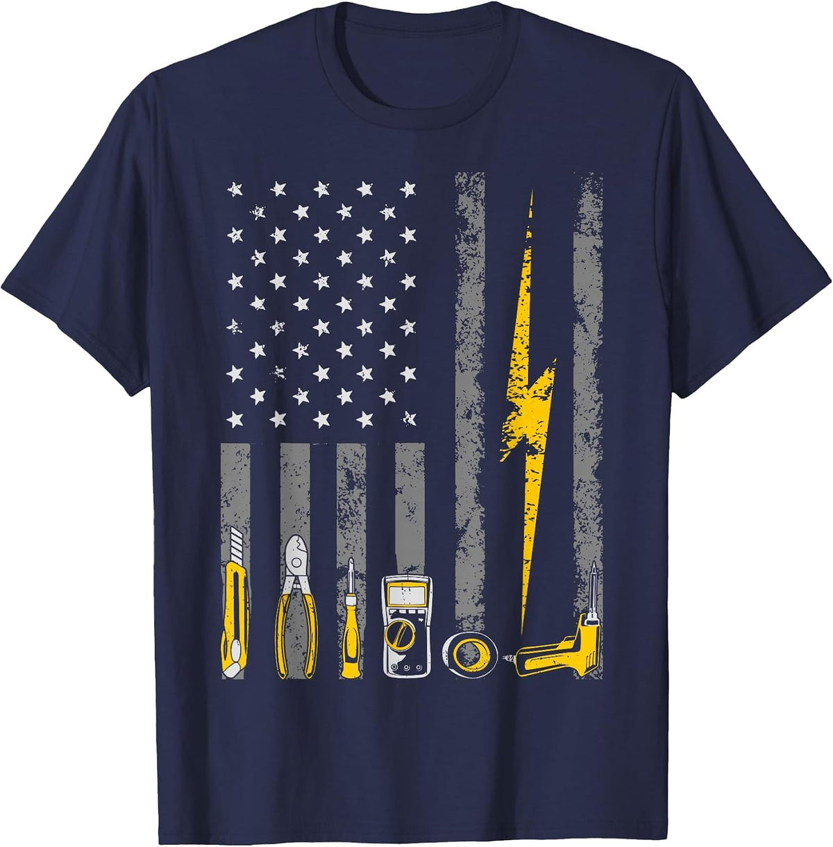 Electrician US Flag Tools Patriotic Job Wire Strippers T-Shirt - Navy Blue