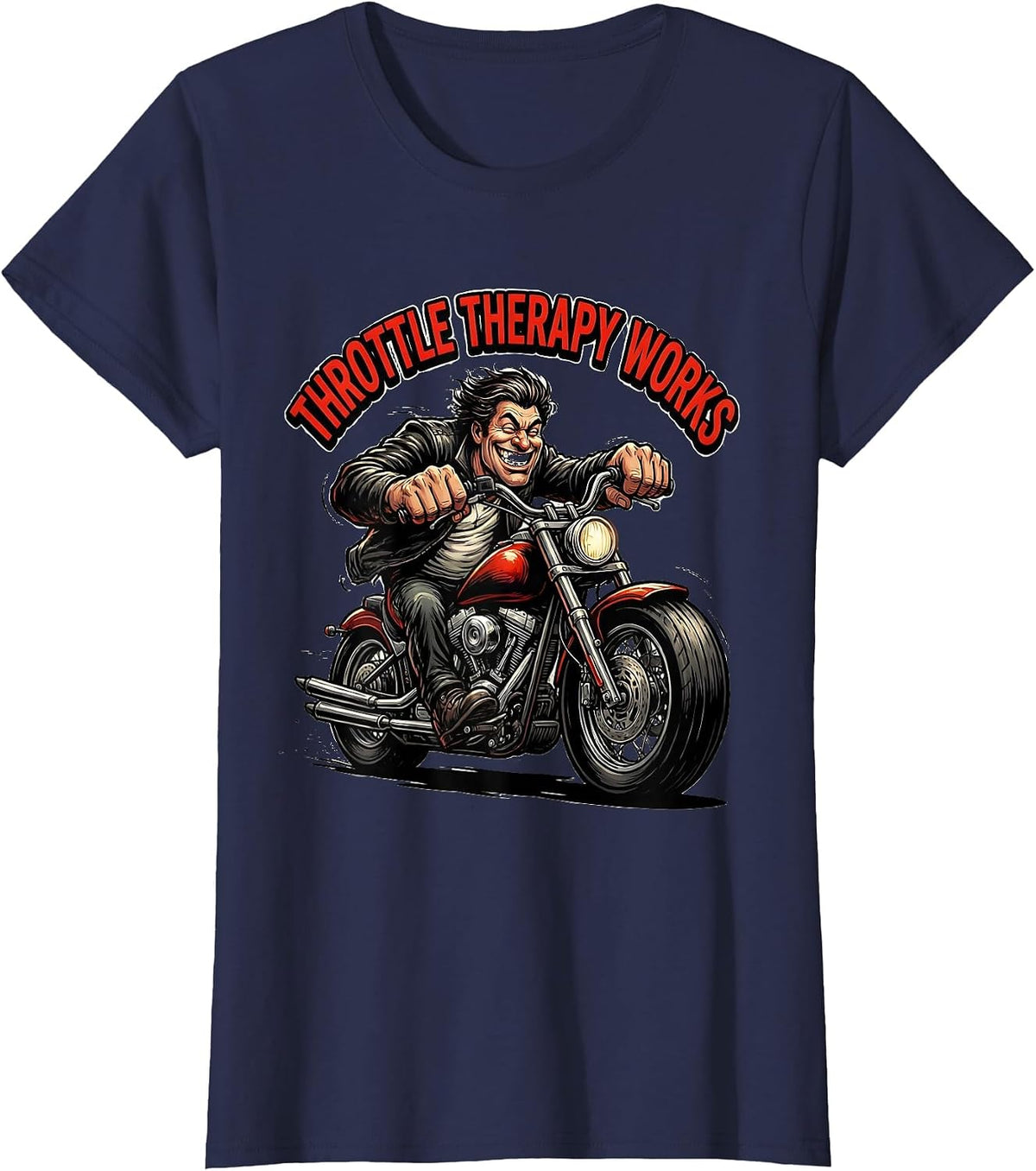 Women's Throttle Therapy Works Motorcycle Design T-Shirt - Navy Blue