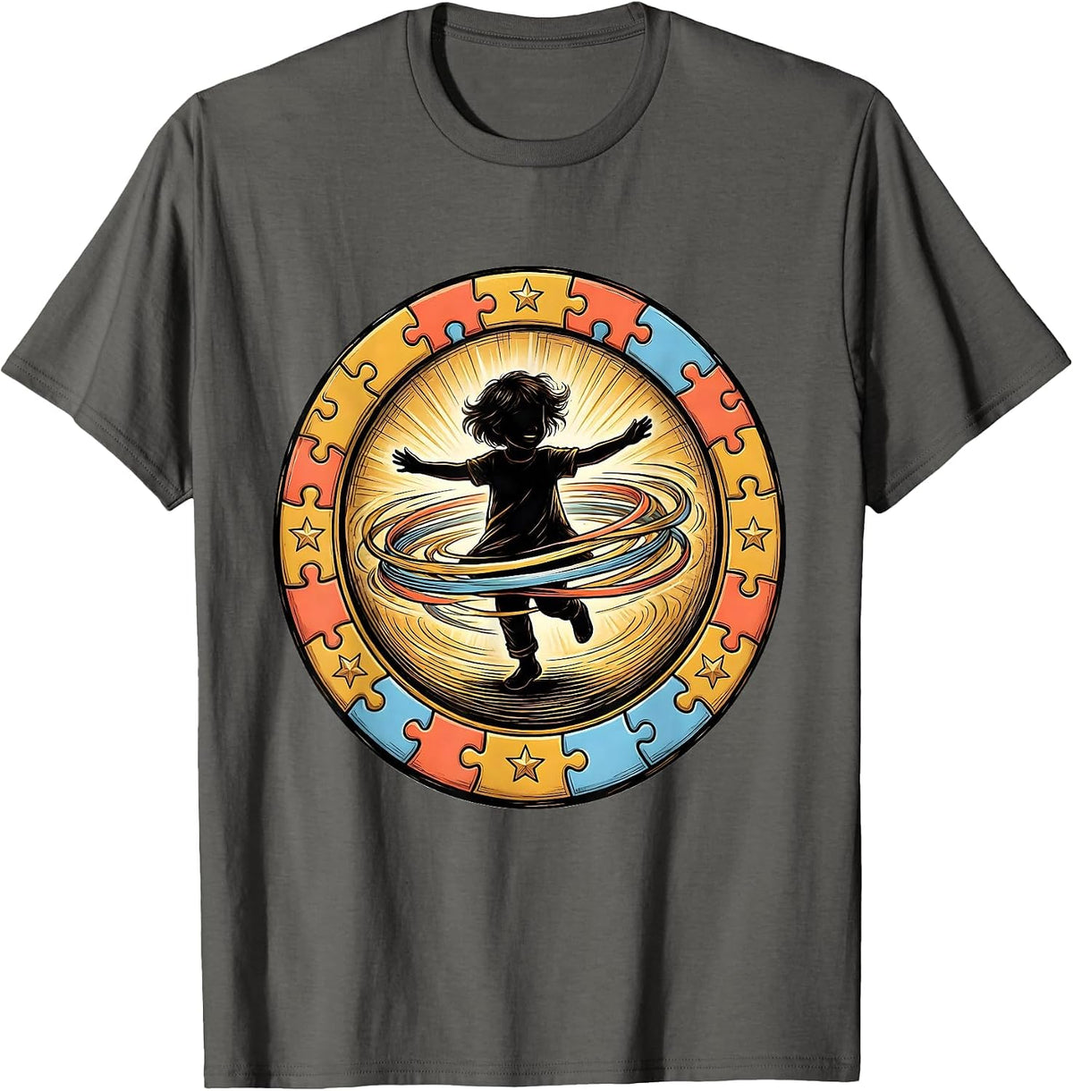 Men's Joyful Spinning Child Autism Awareness Design T-Shirt - Asphalt Grey