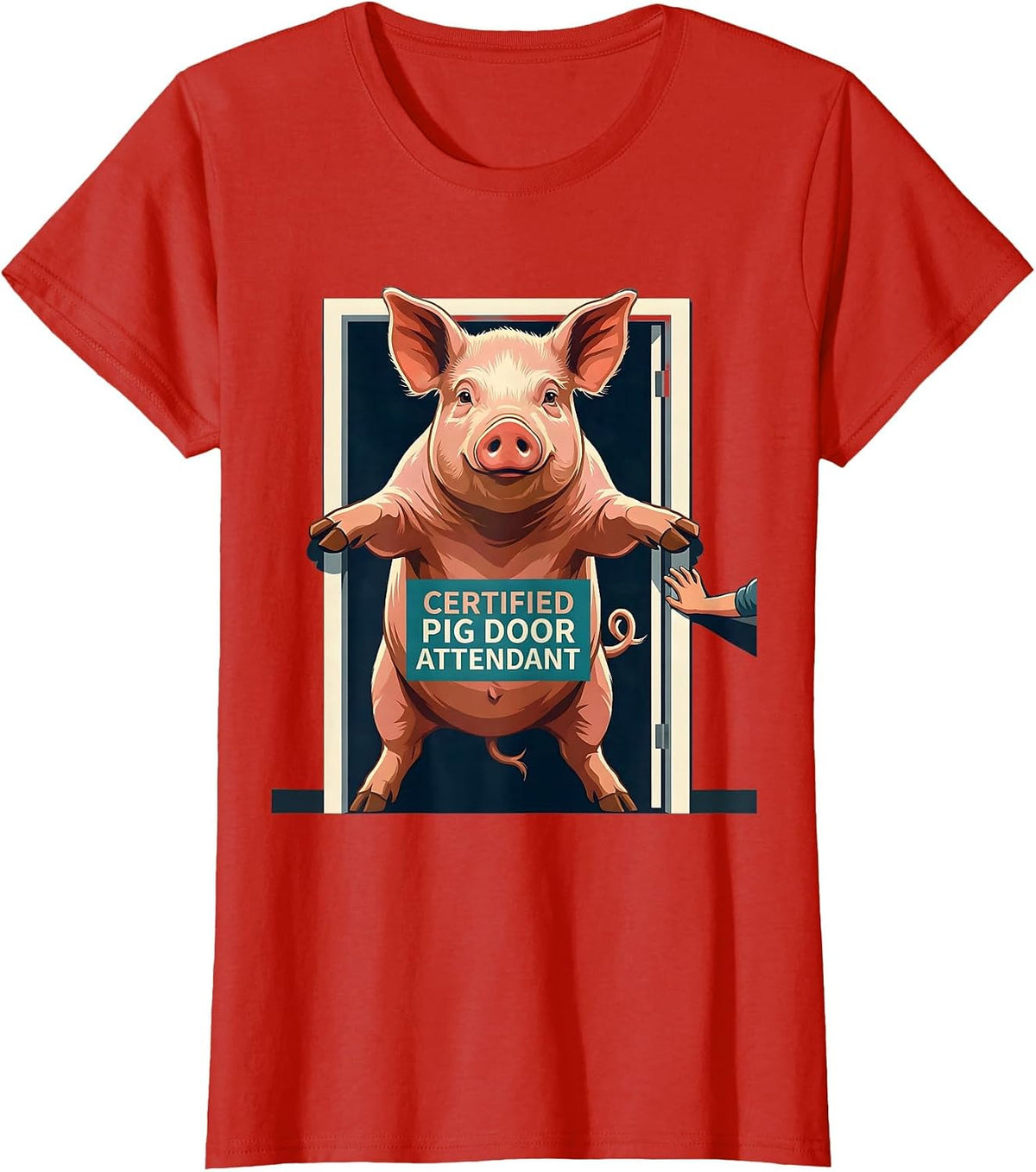 Certified Pig Door Attendant Funny Pig Lover Pet Owner Gift T-Shirt - Red