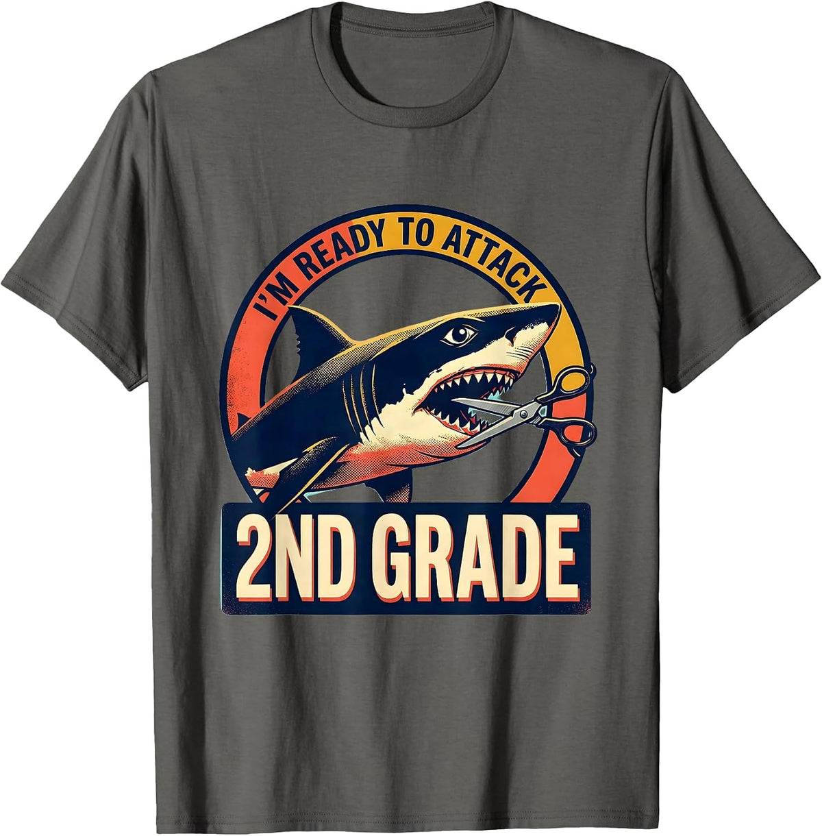 Men's I'm Ready To Attack 2nd Grade Funny Shark Back to School T-Shirt - Asphalt Grey