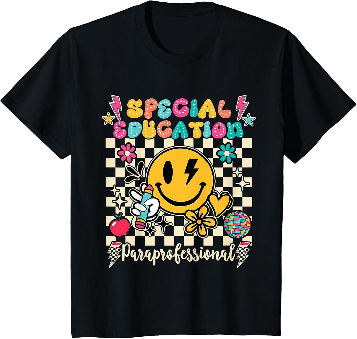 Special Education Paraprofessional Groovy Teacher T-Shirt - Black