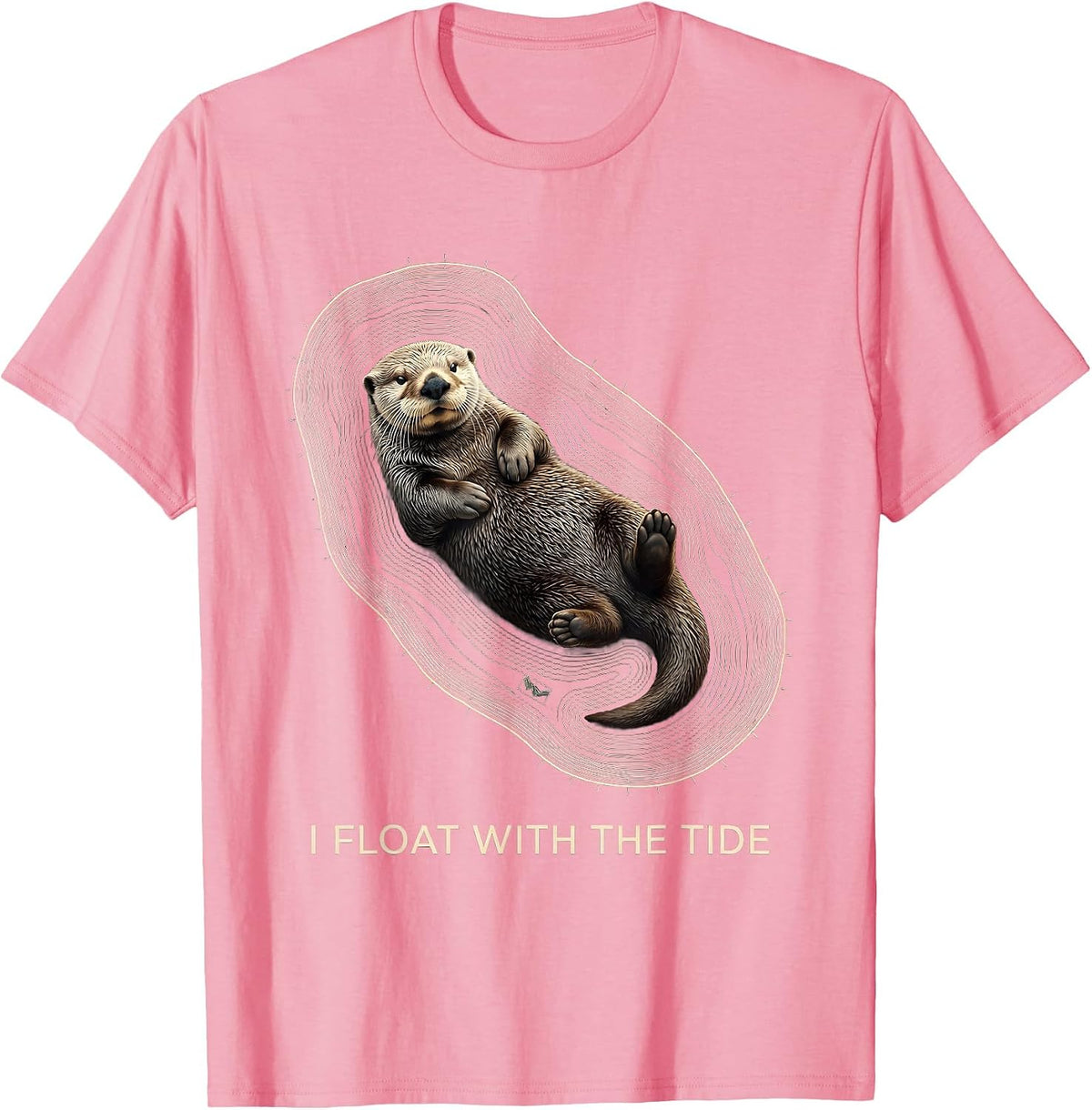 Men's I Float With The Tide Topographic Sea Otter Animal Lover Pun T-Shirt - Pink