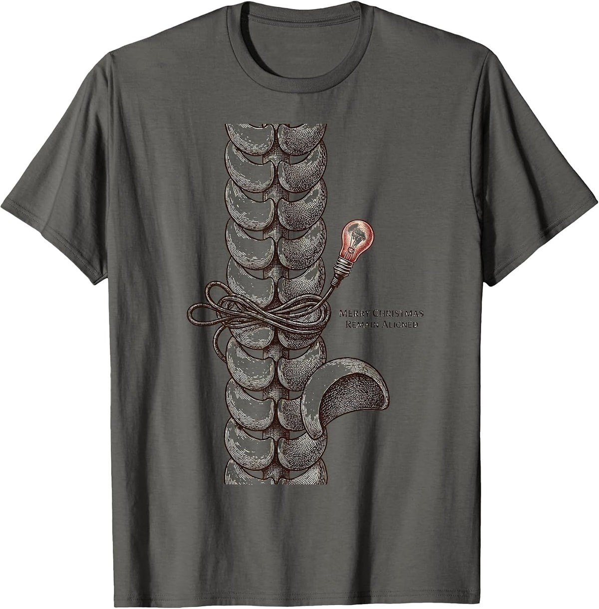 Men's Merry Christmas Remain Aligned Funny Chiropractor T-Shirt - Asphalt Grey
