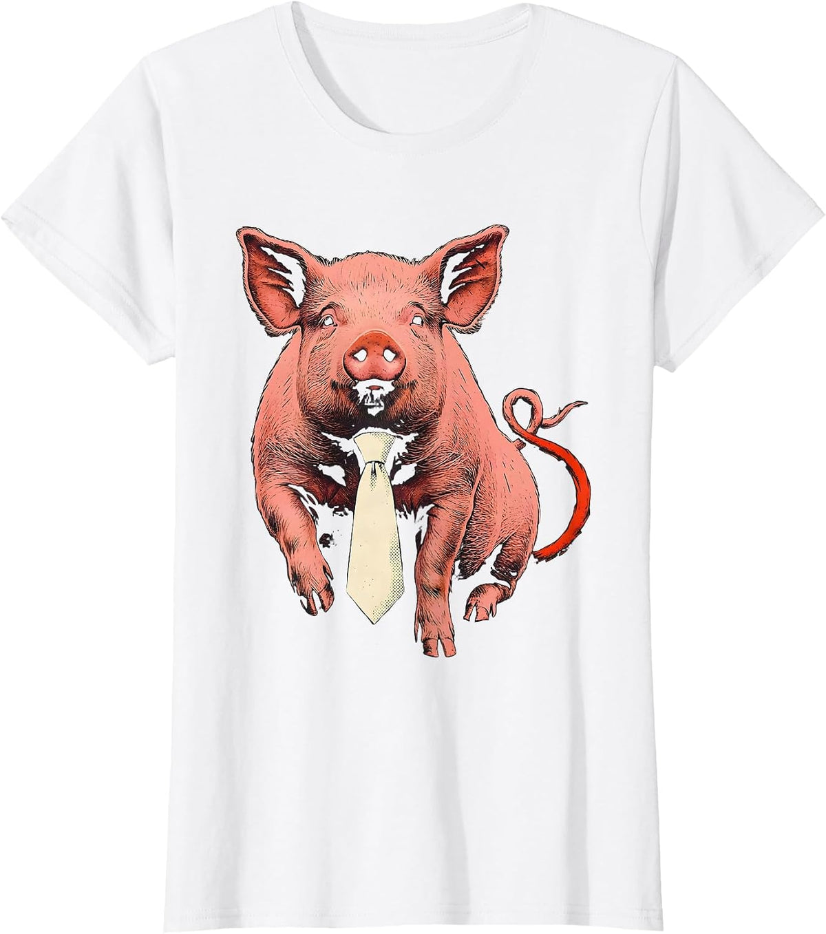 Pig In Tie Funny Farm Animal Lover Novelty T-Shirt - White
