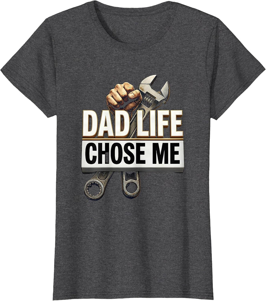 Women's Dad Life Chose Me Funny Father Design T-Shirt - Dark Heather Grey