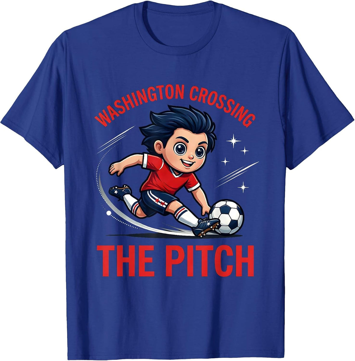 WASHINGTON CROSSING THE PITCH Funny Soccer Player July 4th T-Shirt - Royal Blue