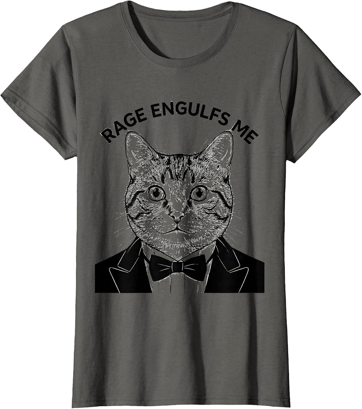 Women's Rage Engulfs Me Funny Silly Staring Cat Meme Cat Lover T-Shirt - Asphalt Grey