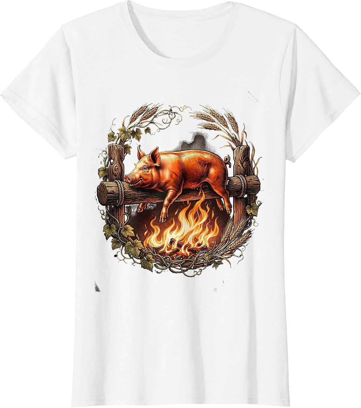 Oktoberfest Roasted Pig on Spit Illustration T-Shirt - White