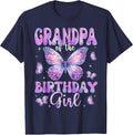Grandpa of The Birthday Girl Butterfly Family Matching T-Shirt - Navy Blue