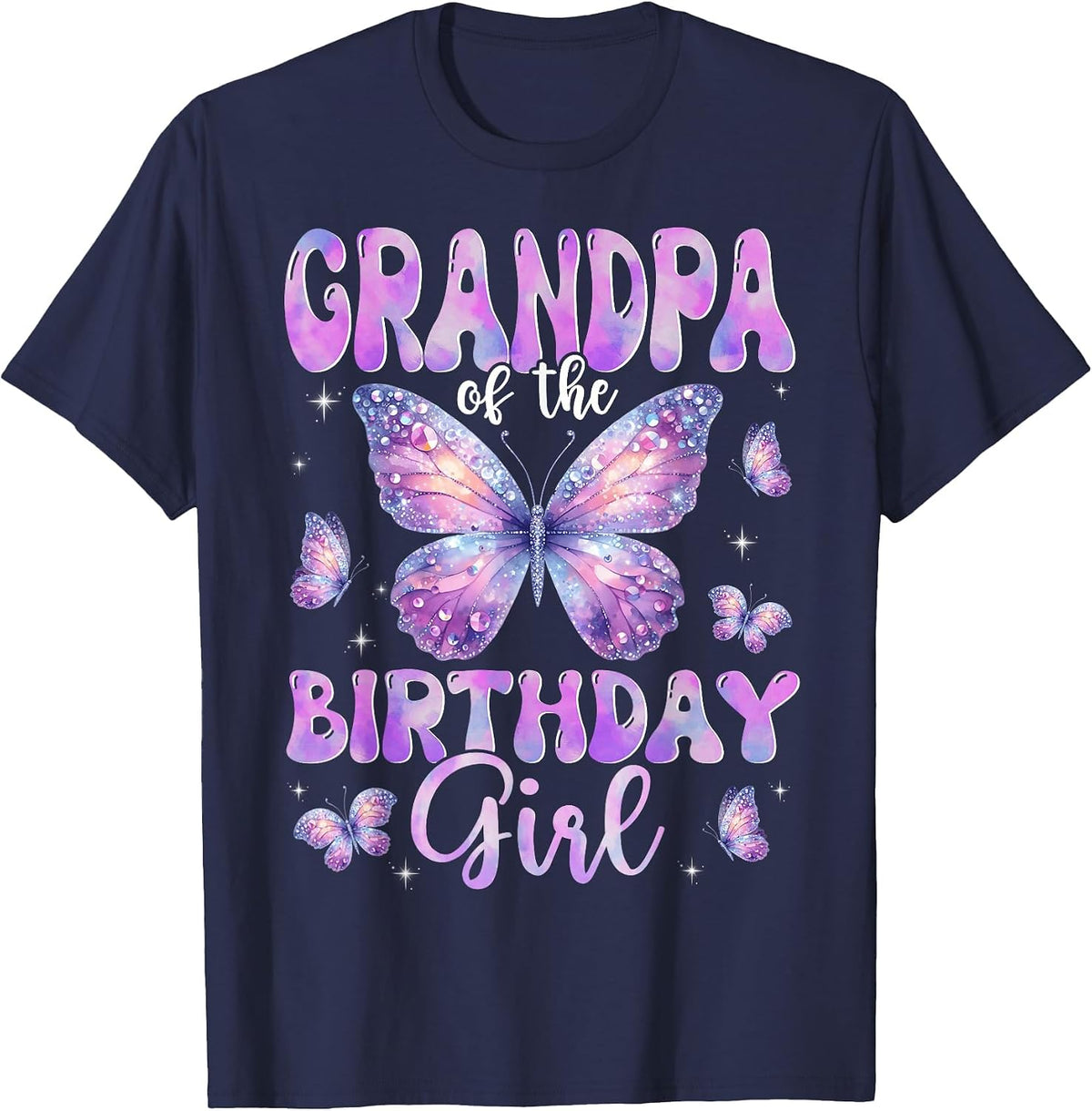 Grandpa of The Birthday Girl Butterfly Family Matching T-Shirt - Navy Blue