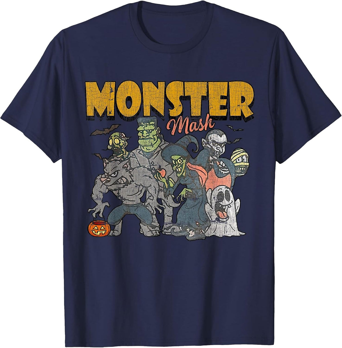 Monster Mash Vintage Ghost Halloween Funny T-Shirt Tees for Men Women - Navy Blue