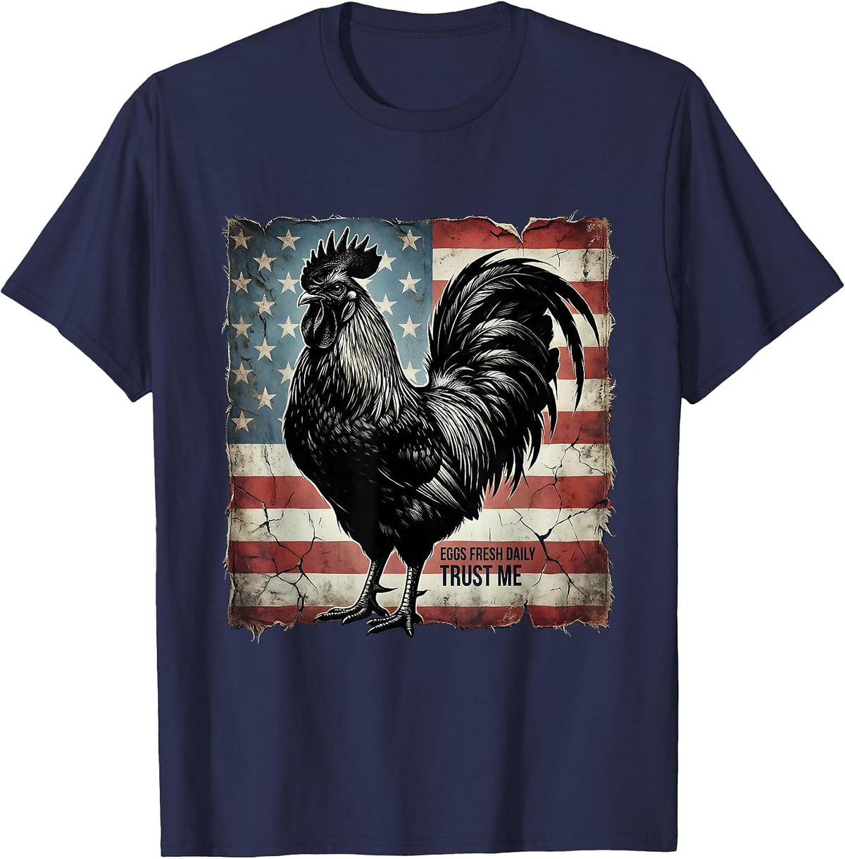 Eggs Fresh Daily Trust Me Funny Chicken Design T-Shirt - Navy Blue