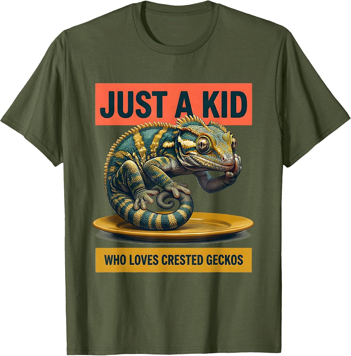 Just A Kid Who Loves Crested Geckos Funny Reptile Lover Gift T-Shirt - Olive Green