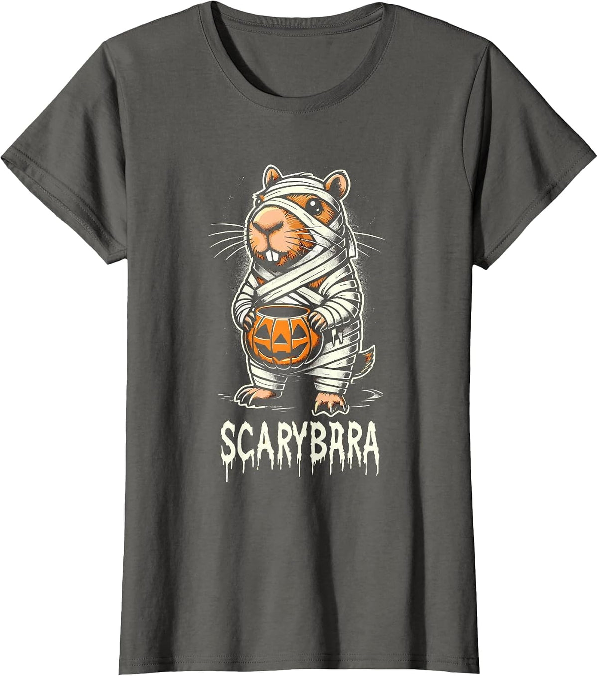 Cute Capybara Mummy Trick or Treat Halloween Funny Capybara T-Shirt - Asphalt Grey