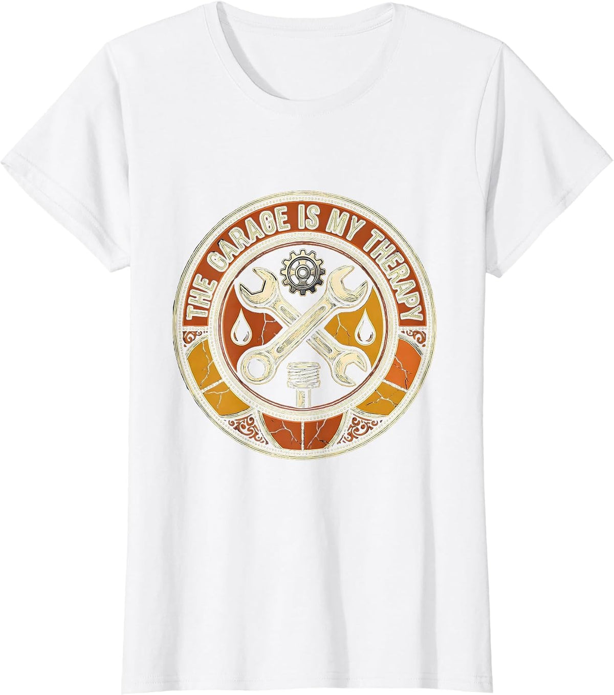 The Garage Is My Therapy Mechanic Design T-Shirt - White