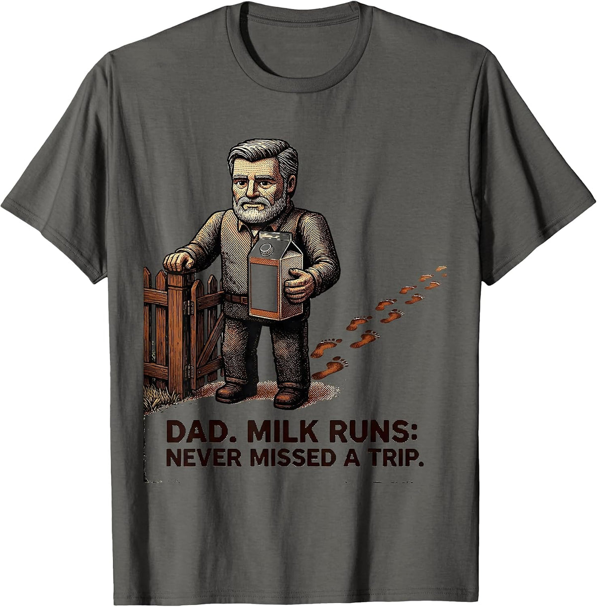 Men's Dad Milk Runs Never Missed A Trip Vintage Funny Dad Gift T-Shirt - Asphalt Grey