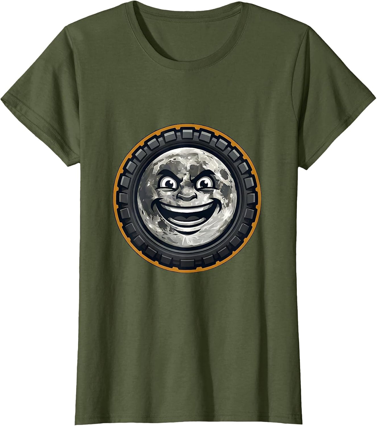 Women's Moon Motorcycle Tire Tread Graphic Design T-Shirt - Olive Green