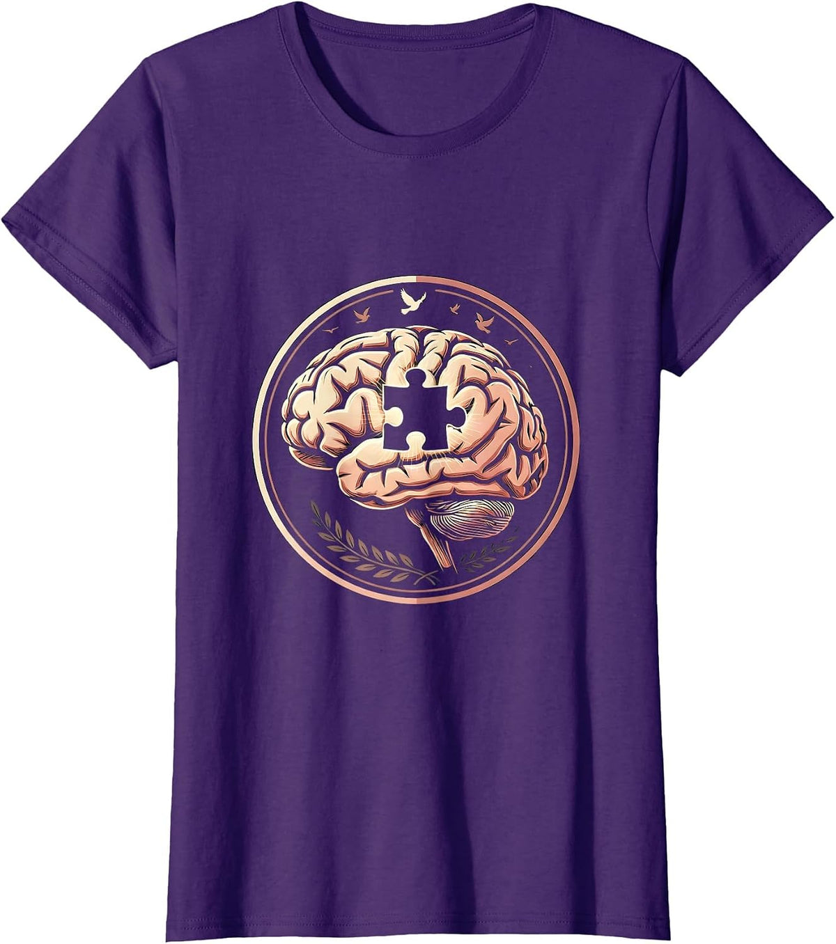 Women's Special Education Brain Puzzle Piece Glowing Art T-Shirt - Purple