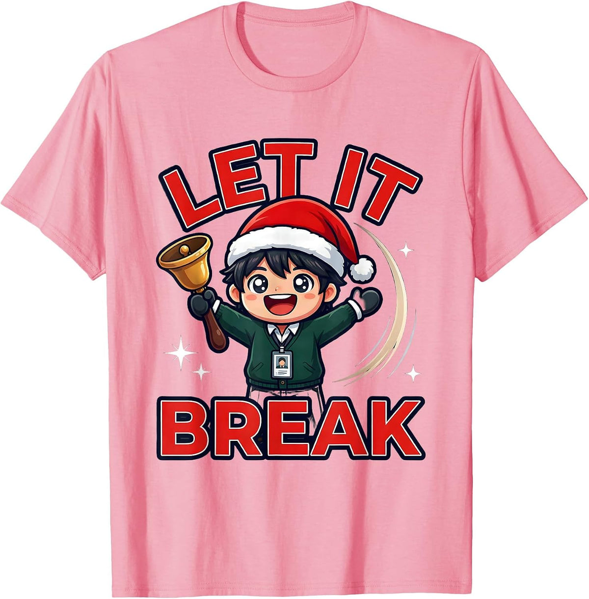 Men's LET IT BREAK Funny Teacher Christmas Break Countdown T-Shirt - Pink
