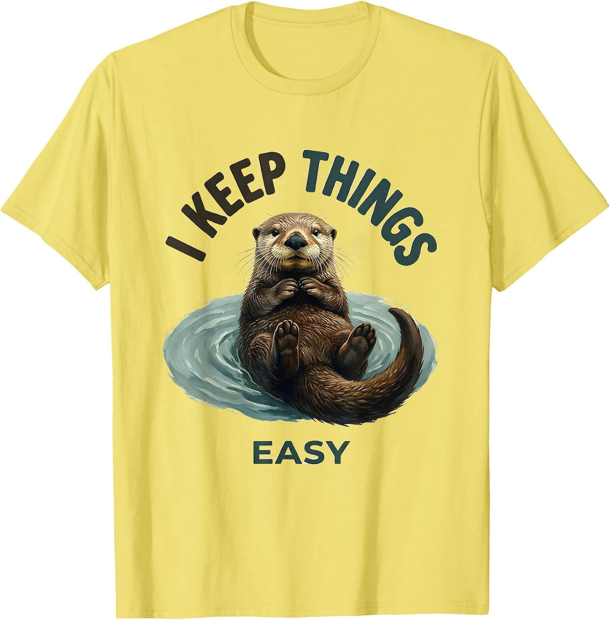 Men's I Keep Things Easy Storybook Sea Otter Otter Lover Humor T-Shirt - Lemon Yellow