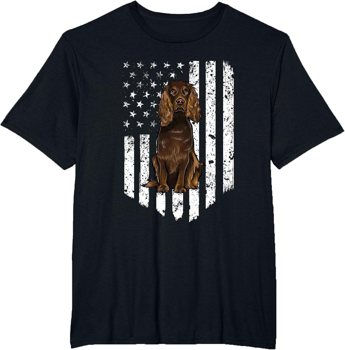 Black White American Flag Boykin Spaniel 4th of July USA T-Shirt - Black
