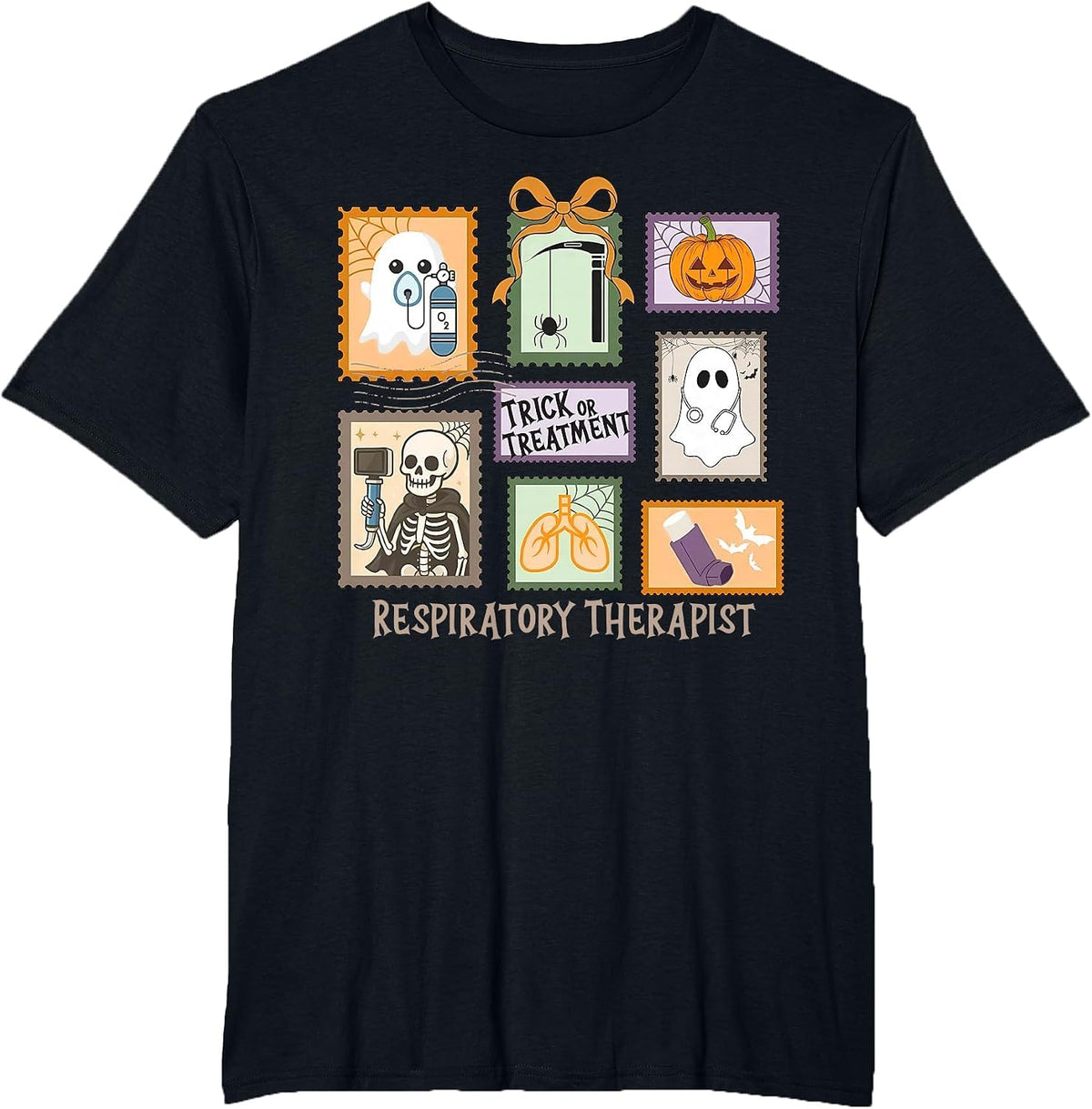 Trick Or Treat Respiratory Therapy Stamp Ghost RT Halloween T-Shirt - Black