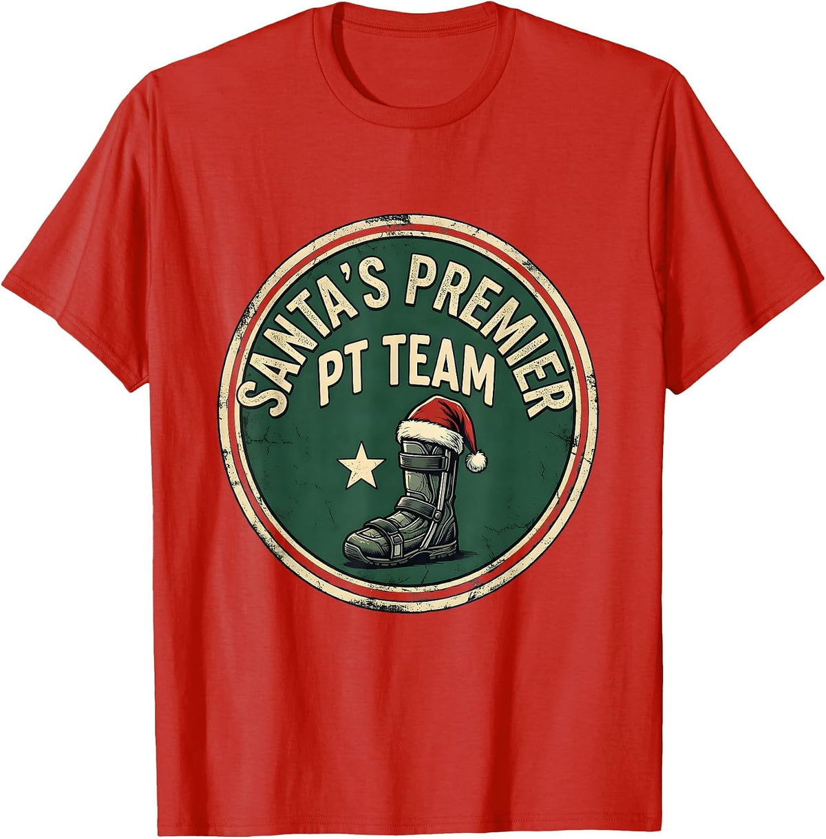 Men's Santa's Premier PT Team Vintage Physical Therapist Christmas T-Shirt - Red