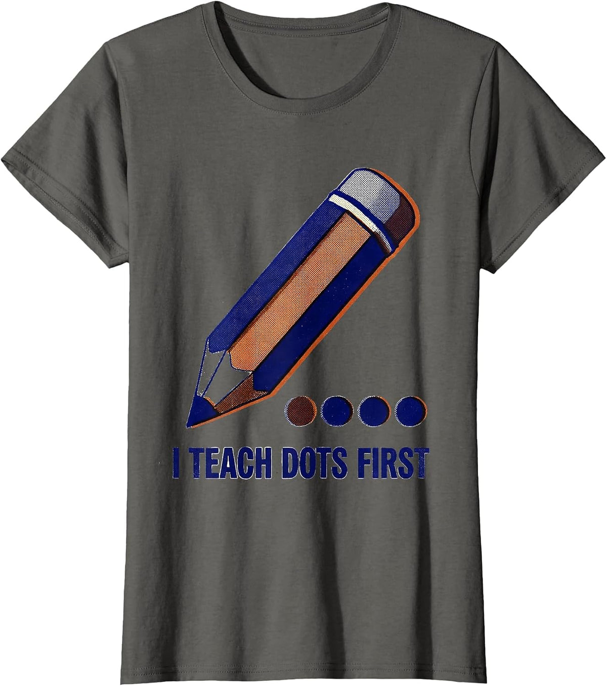 Women's I Teach Dots First Risograph Pre-K Teacher Back To School T-Shirt - Asphalt Grey