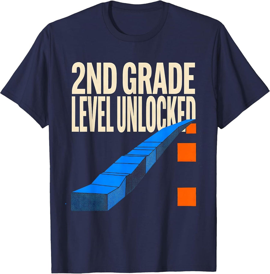 2nd Grade Level Unlocked Gamer Back To School Boys T-Shirt - Navy Blue
