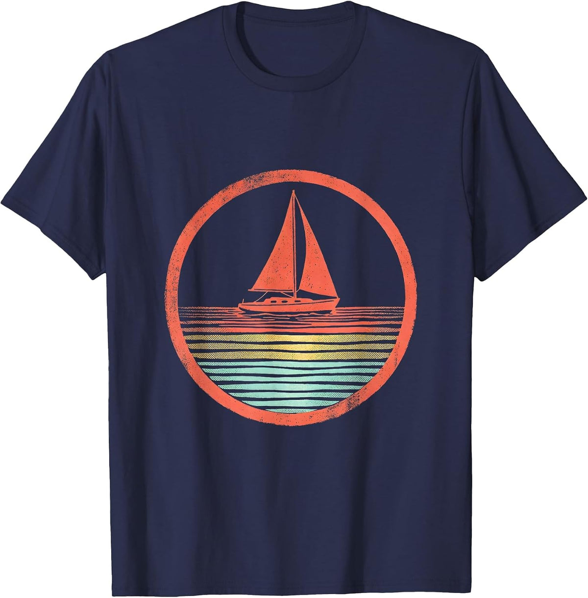 Men's Autism Awareness Sailboat Rainbow Reflection Art T-Shirt - Navy Blue