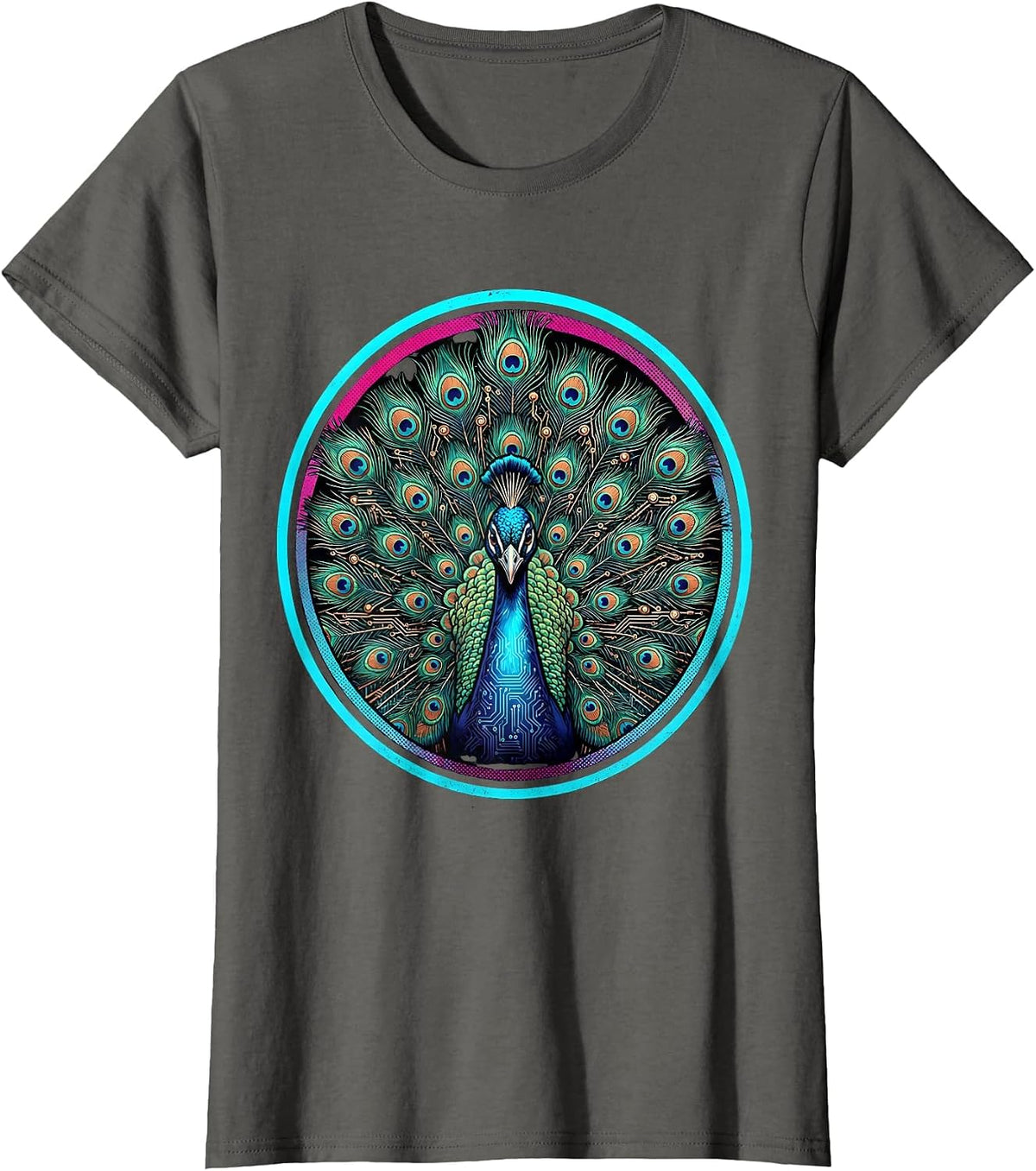 Women's Peacock Circuit Board Autism Awareness Design T-Shirt - Asphalt Grey