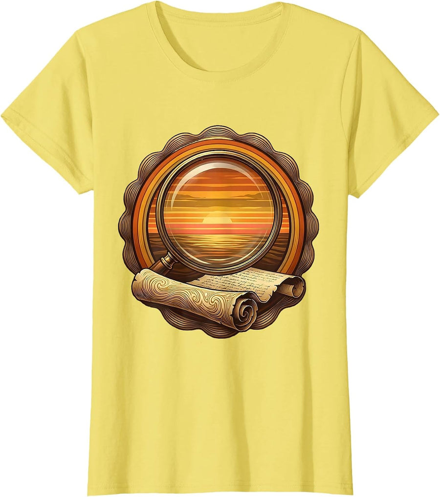 Women's English Teacher Magnifying Glass Manuscript Design T-Shirt - Lemon Yellow