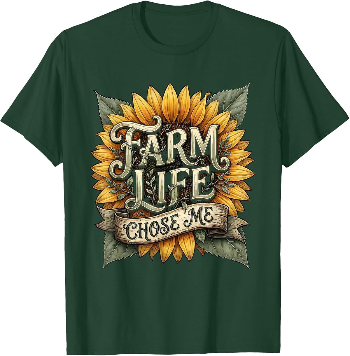 Men's Farm Life Chose Me Rustic Country Design T-Shirt - Dark Green