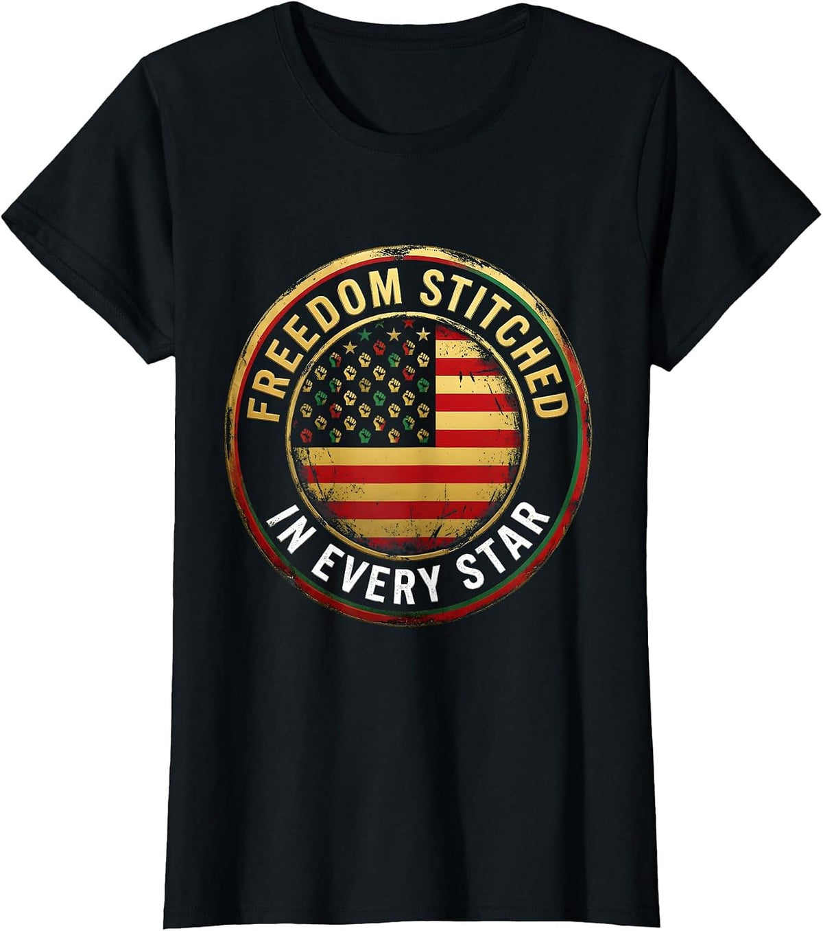 Freedom Stitched In Every Star Juneteenth 1865 T-Shirt - Black
