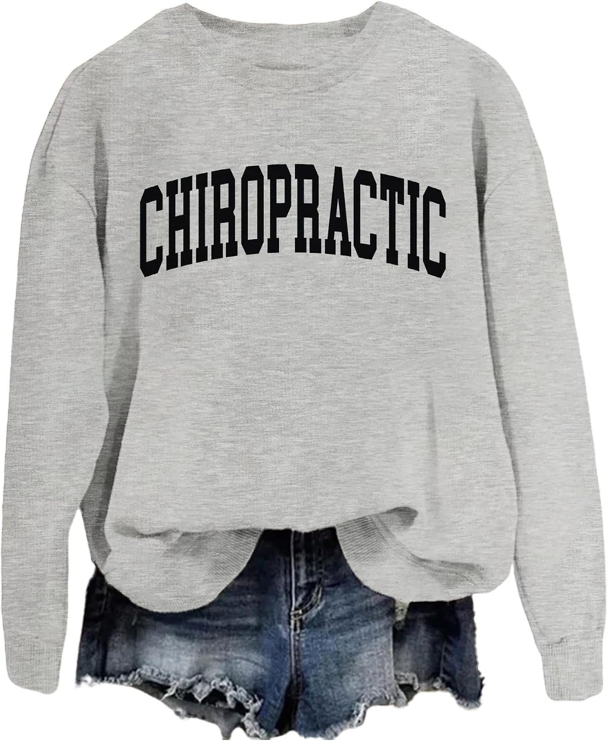 SAUIVD Chiropractic Sweatshirt for Women Chiropractor Assistant Shirt Funny Coworker Gifts Long Sleeve Pullover Tops - Grey