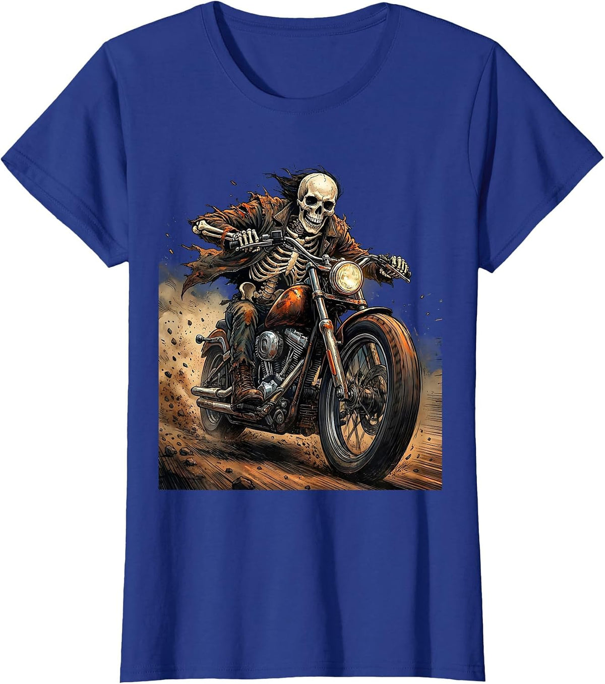 Women's Skeleton Motorcycle Rider Full Speed Graphic T-Shirt - Royal Blue