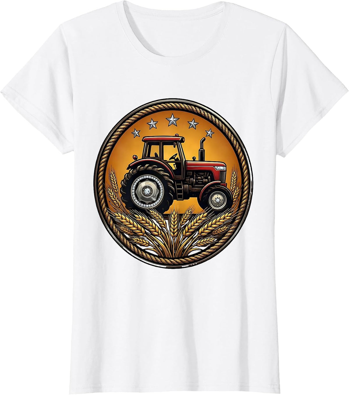 Tractor Wheat Field Harvest Country Graphic T-Shirt - White