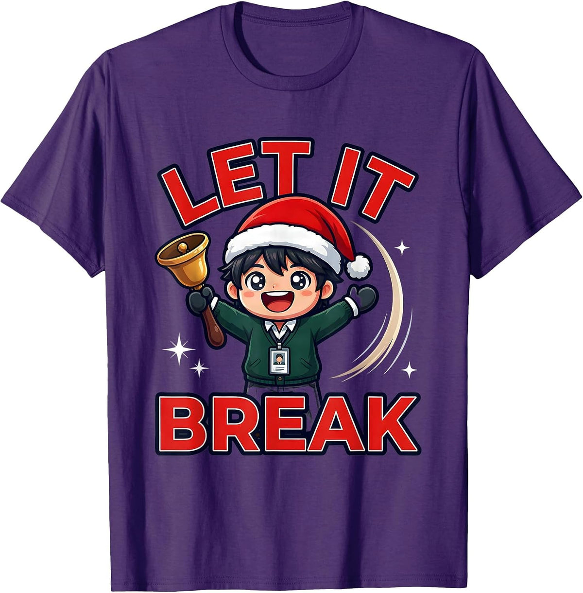 Men's LET IT BREAK Funny Teacher Christmas Break Countdown T-Shirt - Purple